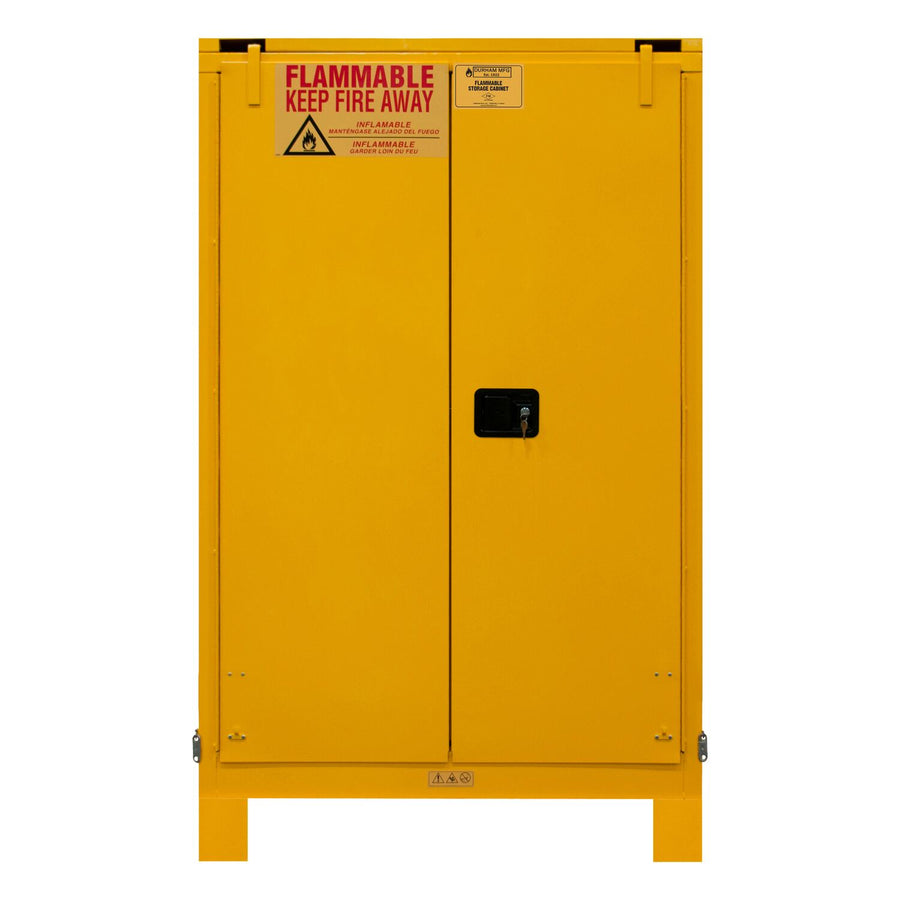 Flammable Self Closing Storage Cabinet With 6 Inch Legs 90 Gallon Capacity Yellow