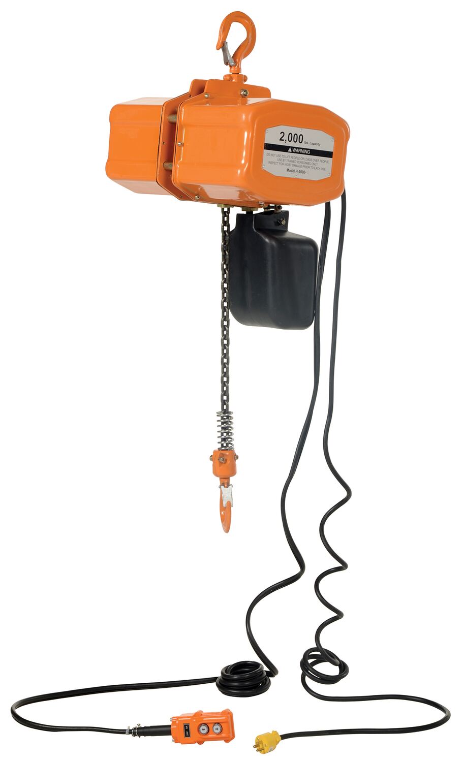 Steel Economy Chain Hoist 1 Phase NEMA 5-20P With Chain Container 2,000 Lb. Capacity Orange