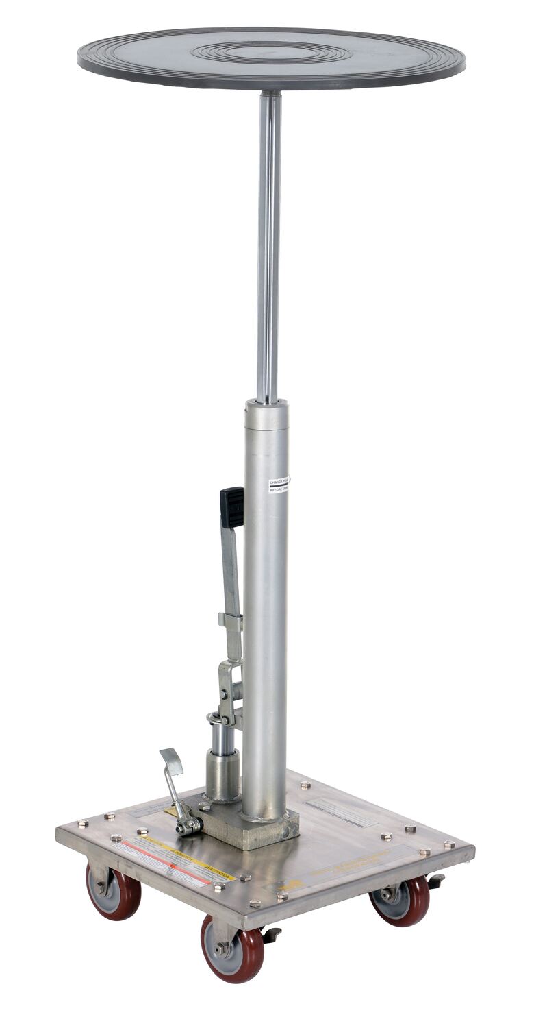 Partially Stainless Steel 18" Round Top Hydraulic Post Table 200 Lb. Capacity Silver