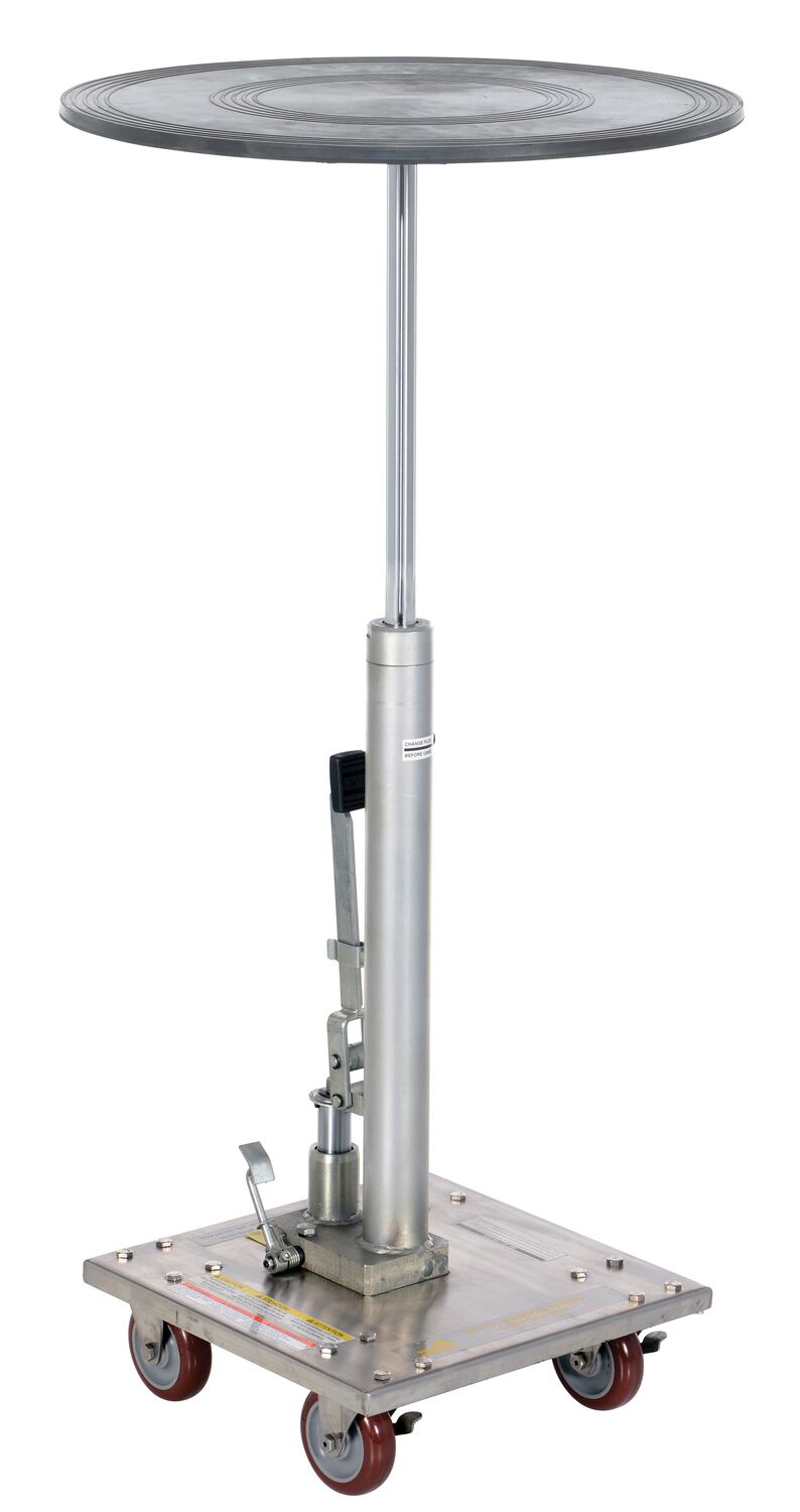 Partially Stainless Steel 24" Round Top Hydraulic Post Table 200 Lb. Capacity Silver