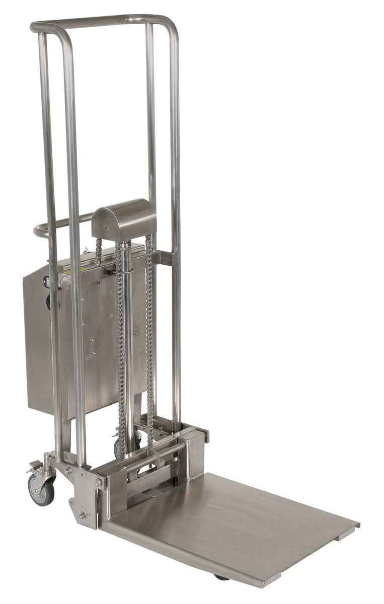 Vestil Partially Stainless Steel Portable DC Powered Hefti-Lift 44 In. x 68 In. 880 Lb. Capacity Silver