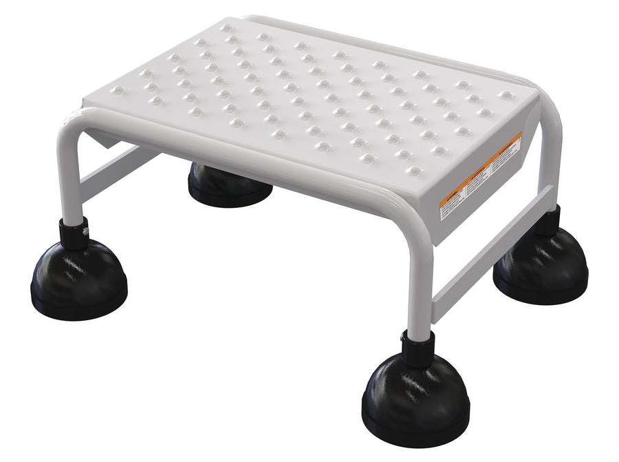 Perforated 1 Step Commercial Spring Loaded Rolling Ladder - White