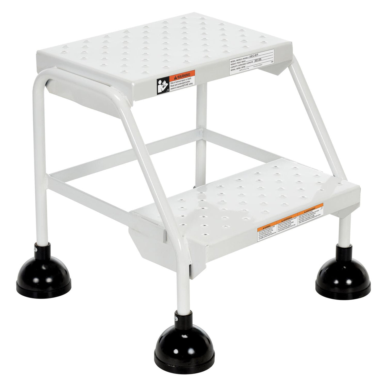 Perforated 2 Step Commercial Spring Loaded Rolling Ladder - White