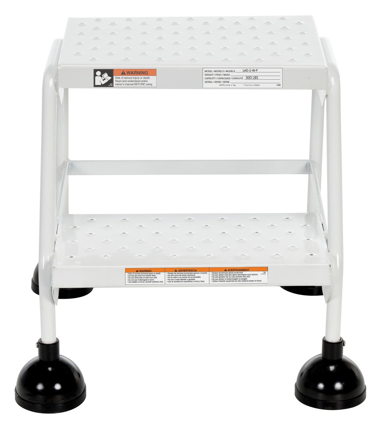 Perforated 2 Step Commercial Spring Loaded Rolling Ladder - White