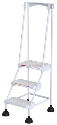 Thumbnail for Perforated 3 Step Commercial Spring Loaded Rolling Ladder - White