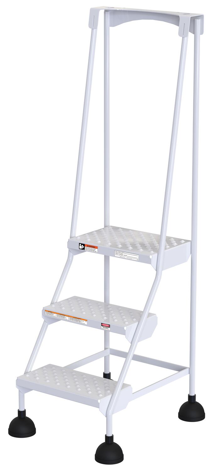 Perforated 3 Step Commercial Spring Loaded Rolling Ladder - White