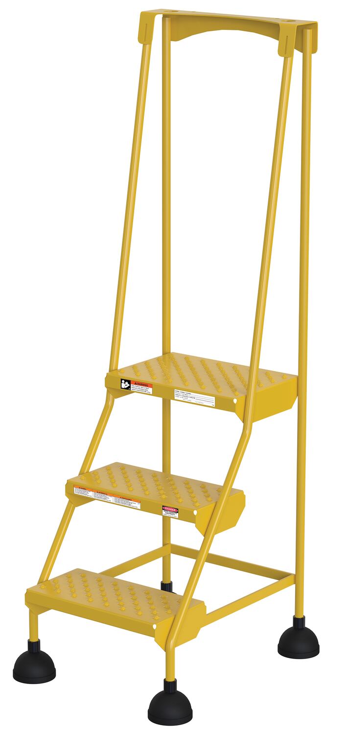 Perforated 3 Step Commercial Spring Loaded Rolling Ladder - Yellow