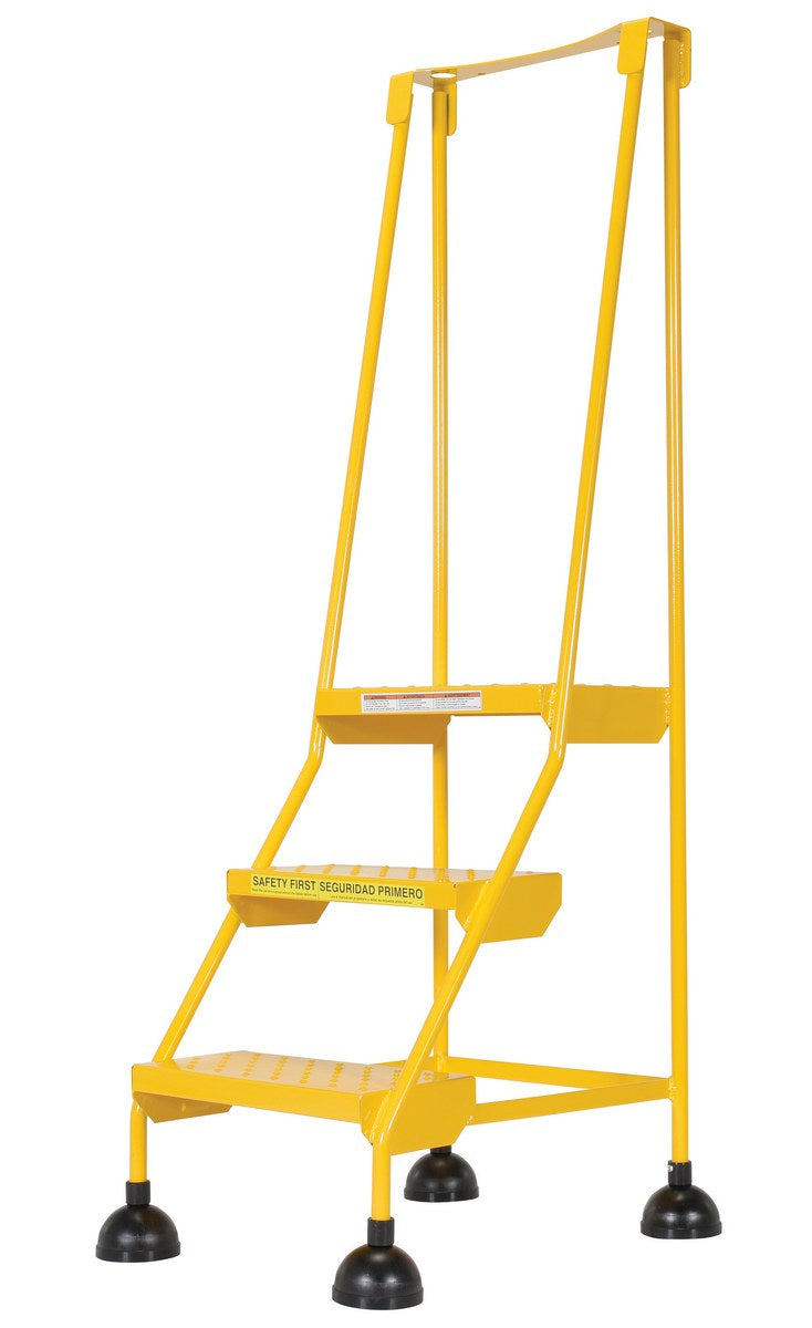 Perforated 3 Step Commercial Spring Loaded Rolling Ladder - Yellow