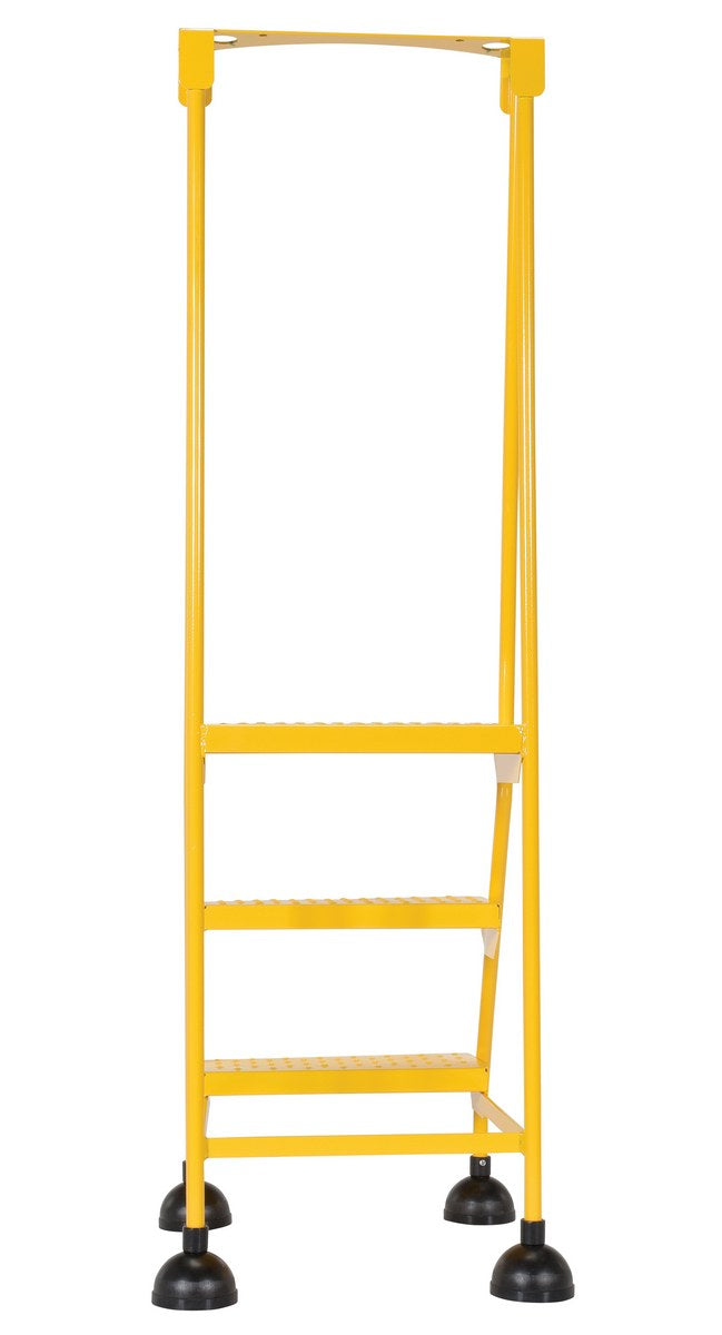 Perforated 3 Step Commercial Spring Loaded Rolling Ladder - Yellow