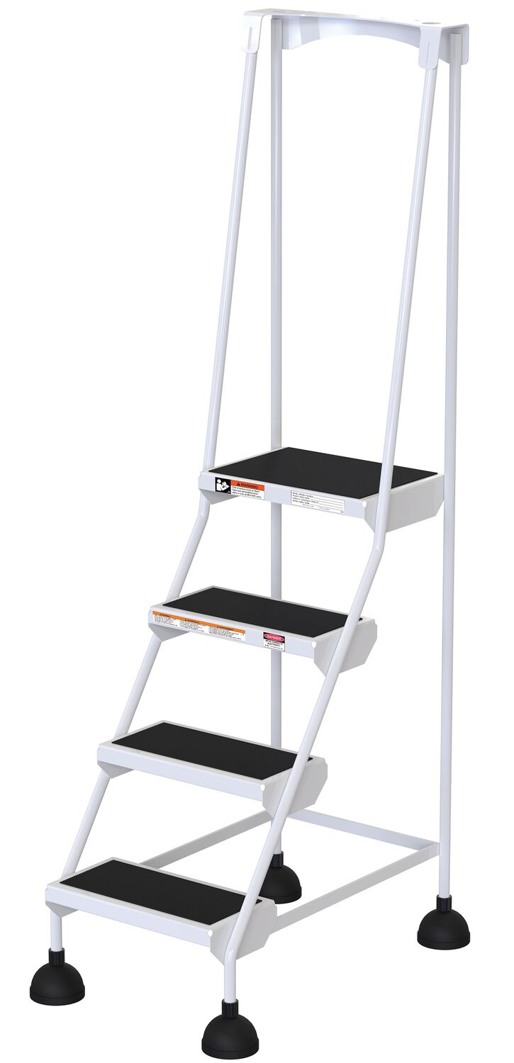 4 Step Commercial Spring Loaded Rolling Ladder - White