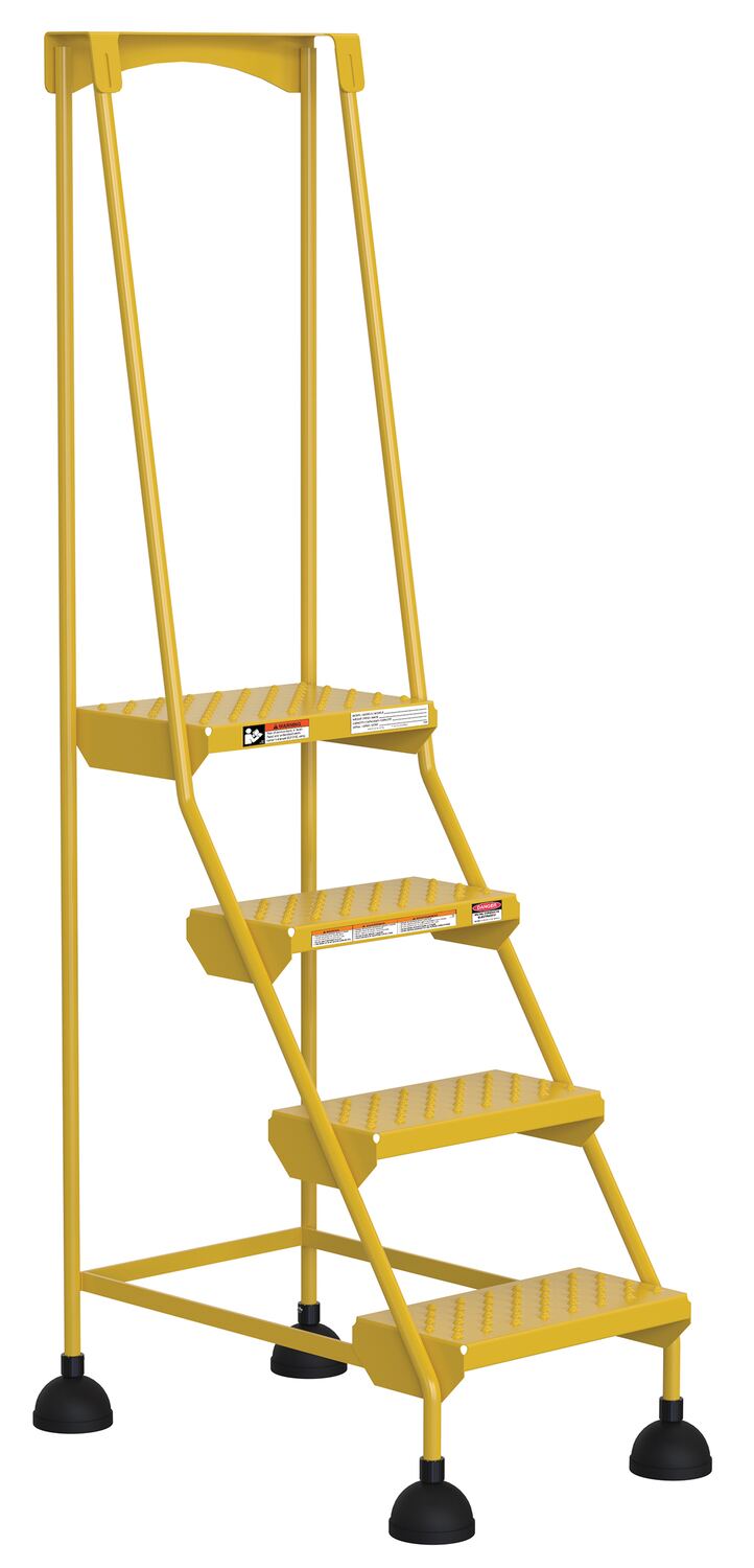 Perforated 4 Step Commercial Spring Loaded Rolling Ladder - Yellow