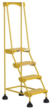 Thumbnail for Perforated 4 Step Commercial Spring Loaded Rolling Ladder - Yellow