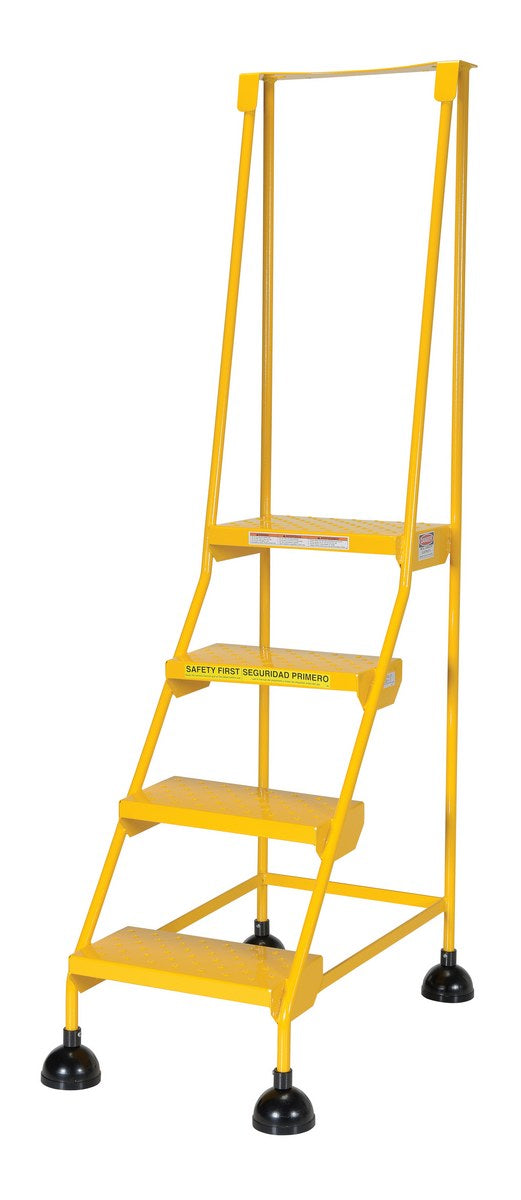 Perforated 4 Step Commercial Spring Loaded Rolling Ladder - Yellow