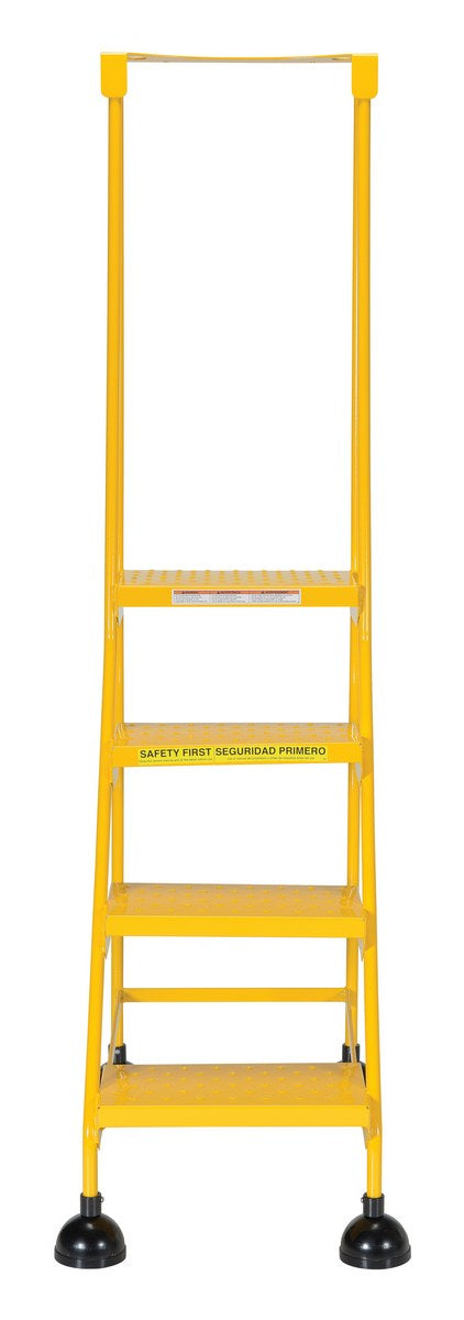 Perforated 4 Step Commercial Spring Loaded Rolling Ladder - Yellow