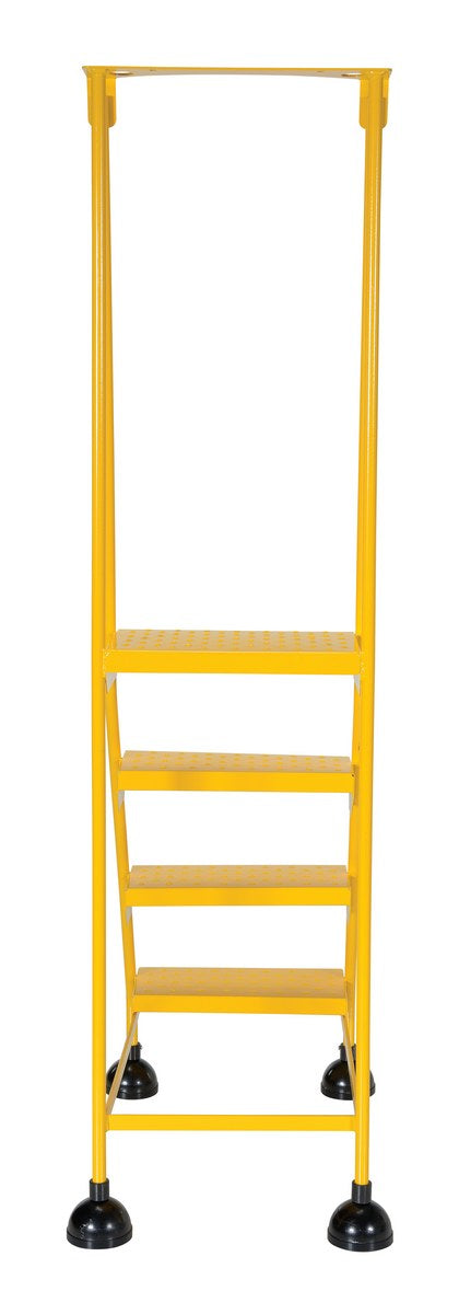 Perforated 4 Step Commercial Spring Loaded Rolling Ladder - Yellow