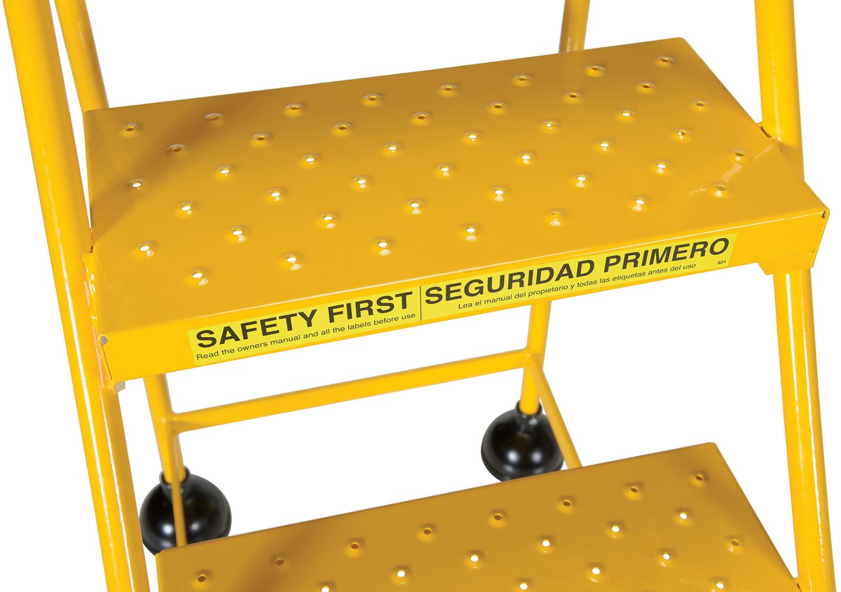 Perforated 4 Step Commercial Spring Loaded Rolling Ladder - Yellow