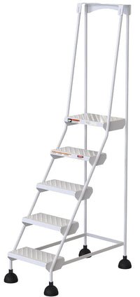 Thumbnail for Perforated 5 Step Commercial Spring Loaded Rolling Ladder - White