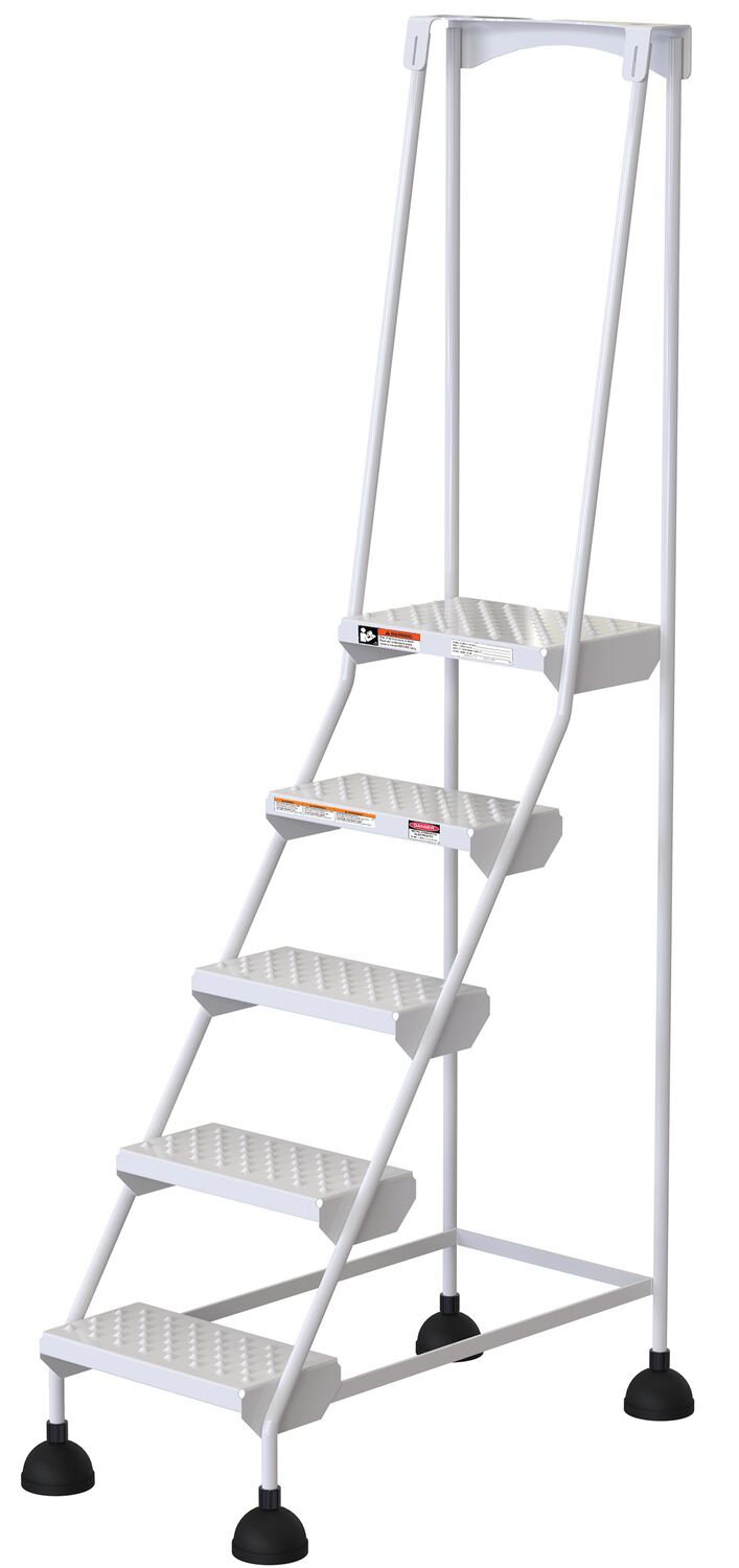 Perforated 5 Step Commercial Spring Loaded Rolling Ladder - White