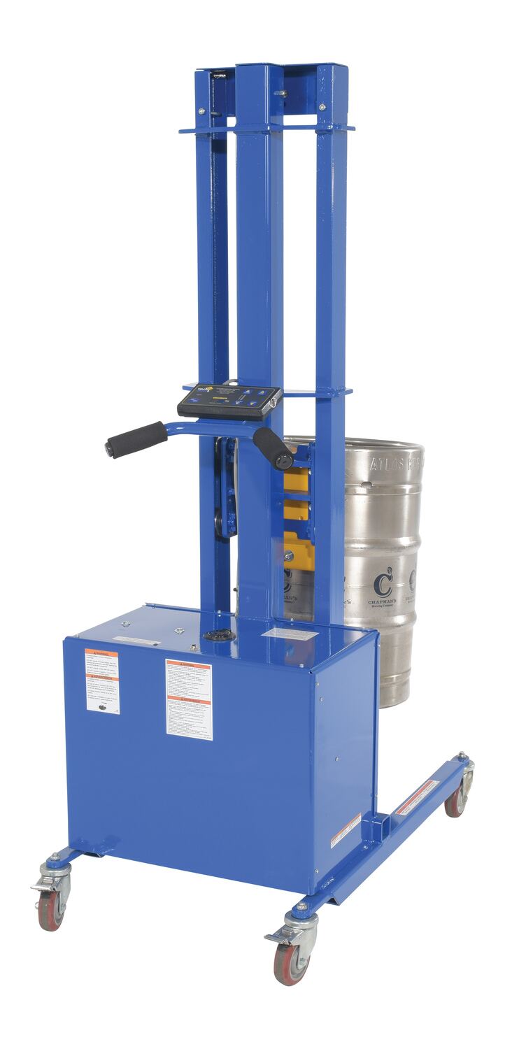 Vestil Steel Quick Lift DC Powered Keg Lift 57 In. Raised Height 400 Lb. Capacity