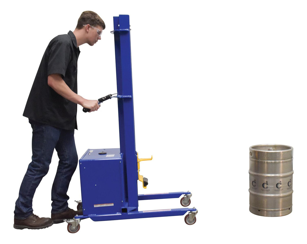 Vestil Steel Quick Lift DC Powered Keg Lift 57 In. Raised Height 400 Lb. Capacity