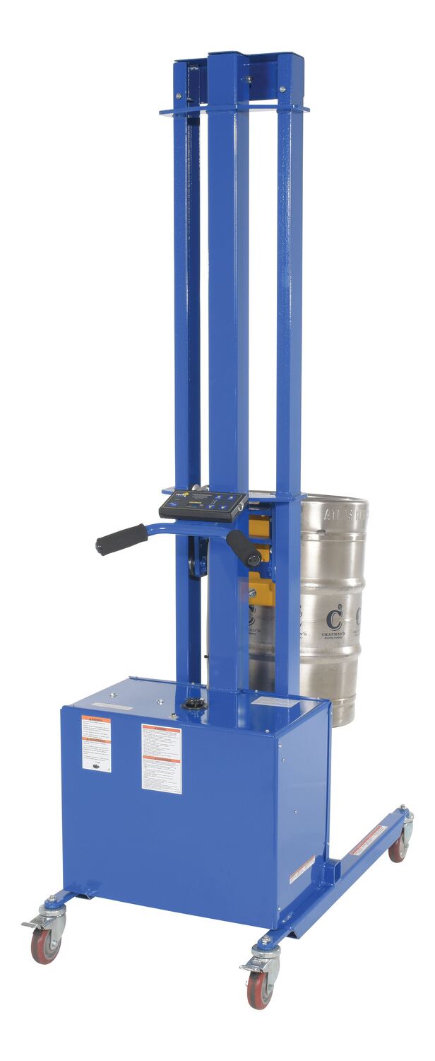 Vestil Steel Quick Lift DC Powered Keg Lift 72 In. Raised Height 400 Lb. Capacity