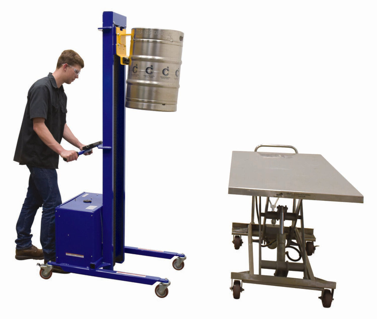 Vestil Steel Quick Lift DC Powered Keg Lift 72 In. Raised Height 400 Lb. Capacity