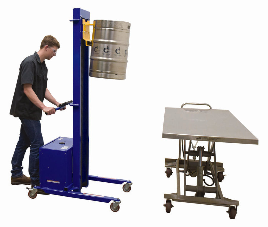 Vestil Steel Quick Lift DC Powered Keg Lift 72 In. Raised Height 400 Lb. Capacity