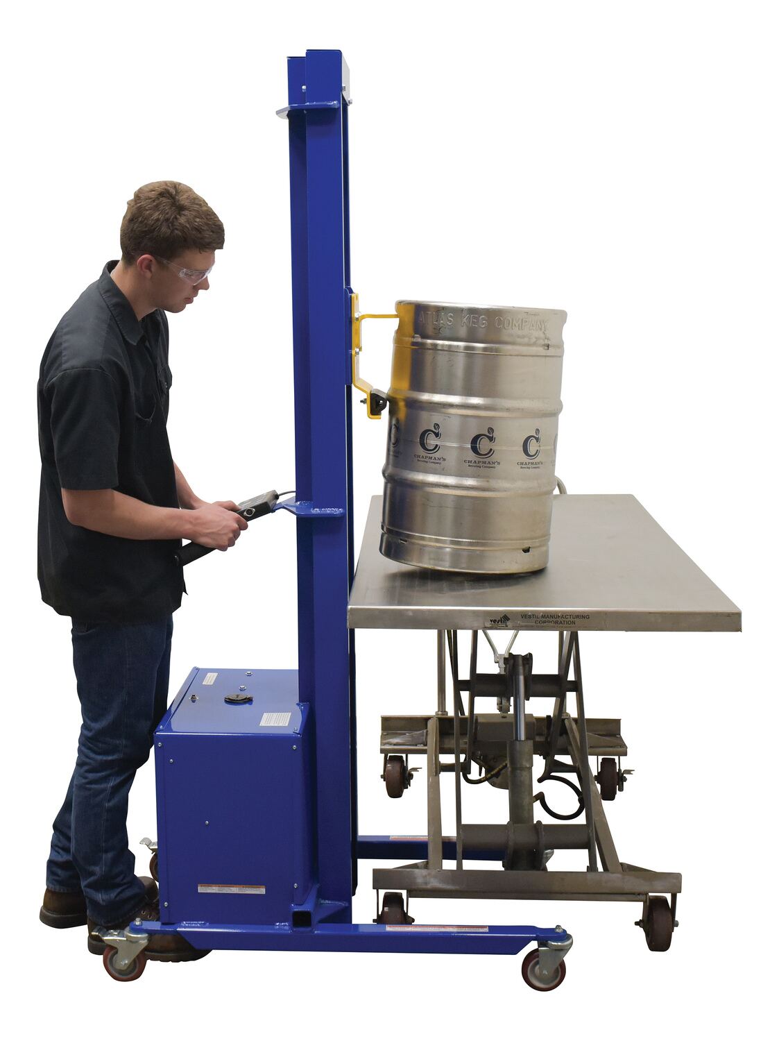 Vestil Steel Quick Lift DC Powered Keg Lift 72 In. Raised Height 400 Lb. Capacity