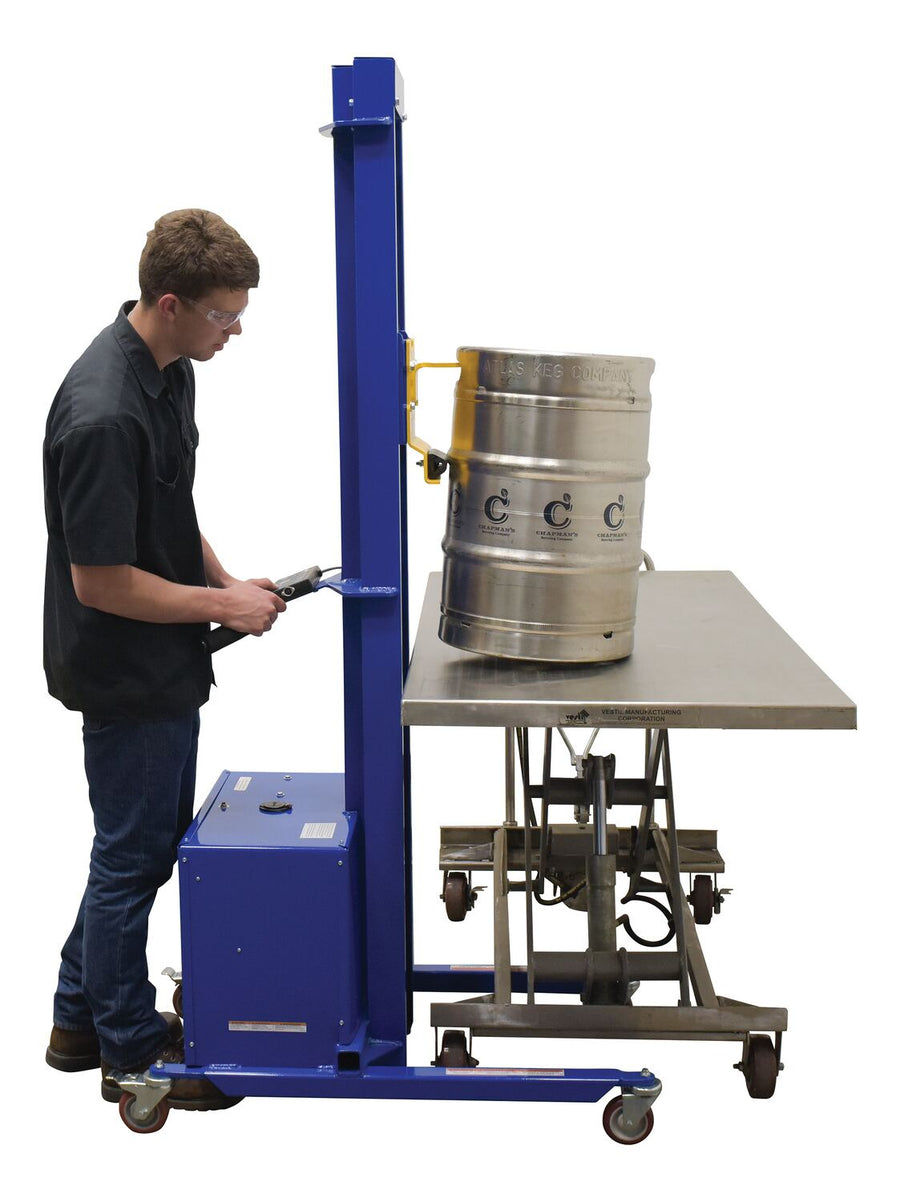 Vestil Steel Quick Lift DC Powered Keg Lift 72 In. Raised Height 400 Lb. Capacity
