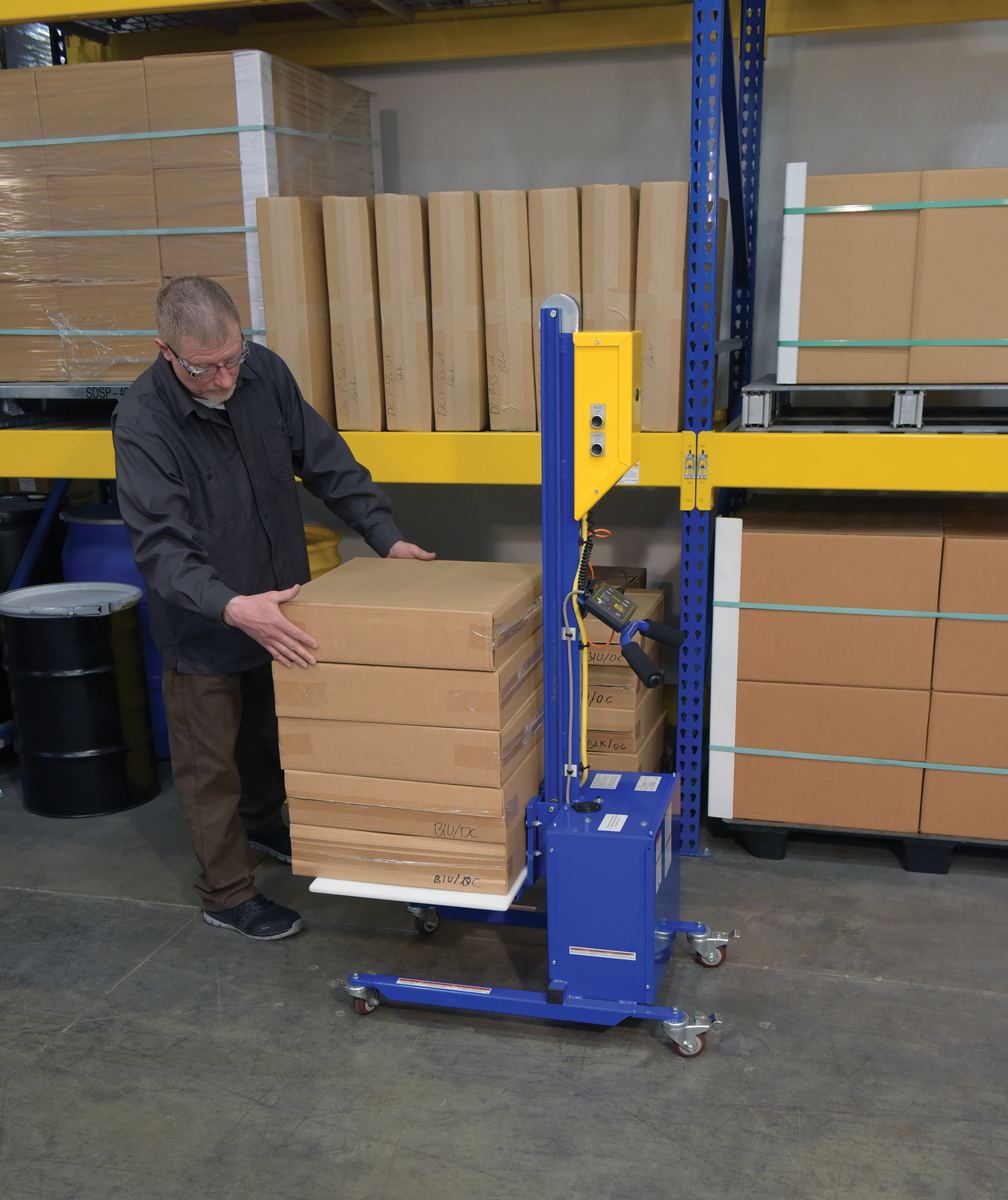 Vestil Steel DC Powered Quick Lift with Auto Height Indexer 175lb Capacity Blue