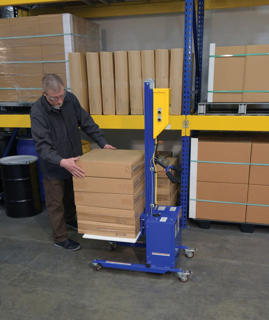 Vestil Steel DC Powered Quick Lift with Auto Height Indexer 175lb Capacity Blue