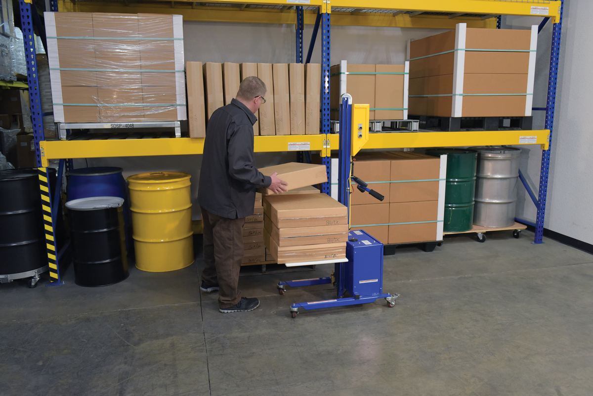 Vestil Steel DC Powered Quick Lift with Auto Height Indexer 175lb Capacity Blue