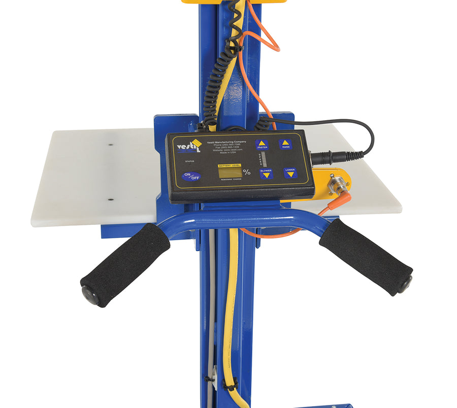Vestil Steel DC Powered Quick Lift with Auto Height Indexer 175lb Capacity Blue