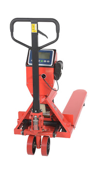 Thumbnail for Steel Low Profile Pallet Truck with Scale and Printer 64-1/2 In. x 22-1/2 In. x 48 In. 5000 Lb. Capacity Red