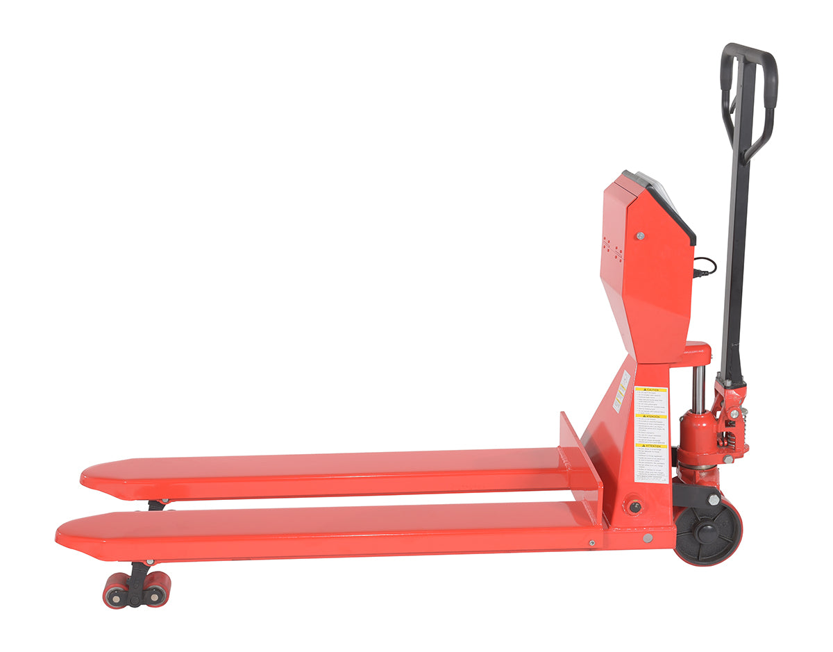 Steel Low Profile Pallet Truck with Scale and Printer 64-1/2 In. x 22-1/2 In. x 48 In. 5000 Lb. Capacity Red