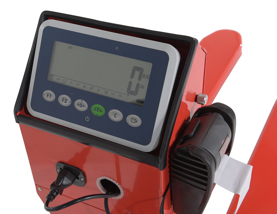 Steel Low Profile Pallet Truck with Scale and Printer 64-1/2 In. x 22-1/2 In. x 48 In. 5000 Lb. Capacity Red