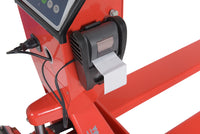 Thumbnail for Steel Low Profile Pallet Truck with Scale and Printer 64-1/2 In. x 22-1/2 In. x 48 In. 5000 Lb. Capacity Red
