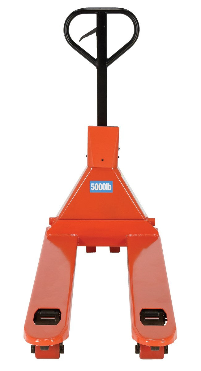 Steel Trade Legal Low Profile Pallet Truck with Scale 61 In. x 21-1/2 In. x 45 In. 5000 Lb. Capacity Red