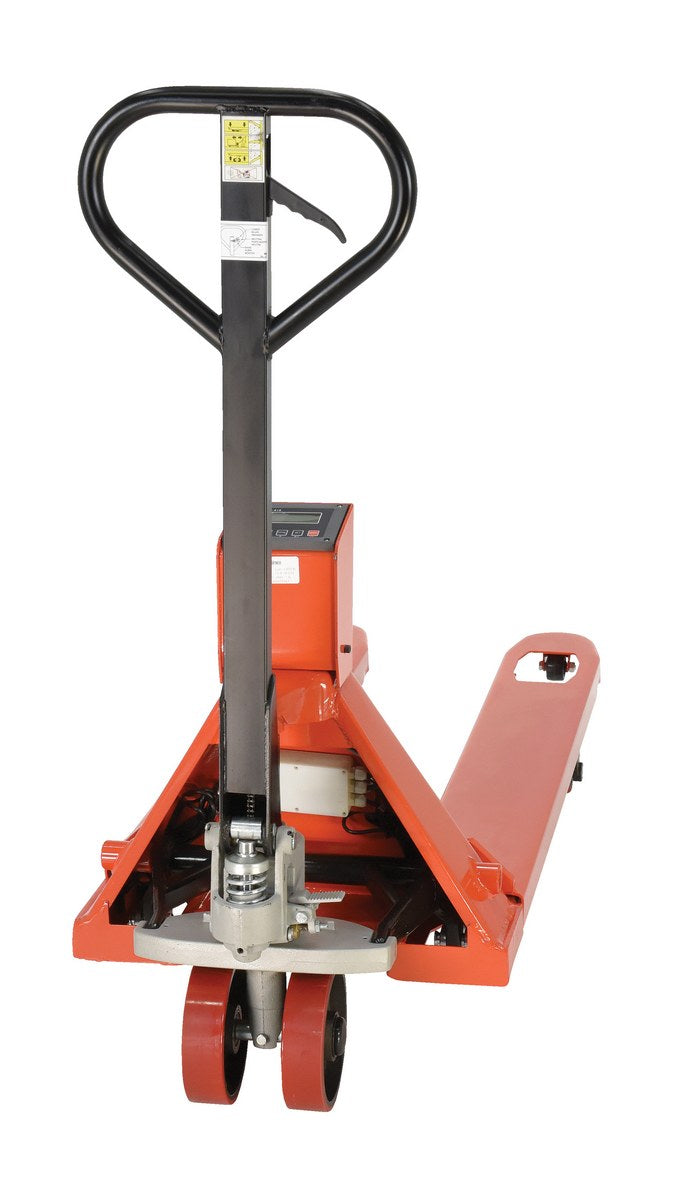 Steel Trade Legal Low Profile Pallet Truck with Scale 61 In. x 21-1/2 In. x 45 In. 5000 Lb. Capacity Red