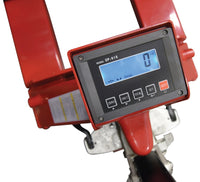 Thumbnail for Steel Trade Legal Low Profile Pallet Truck with Scale 61 In. x 21-1/2 In. x 45 In. 5000 Lb. Capacity Red
