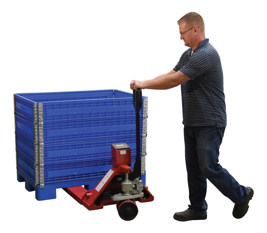 Steel Trade Legal Low Profile Pallet Truck with Scale 61 In. x 21-1/2 In. x 45 In. 5000 Lb. Capacity Red