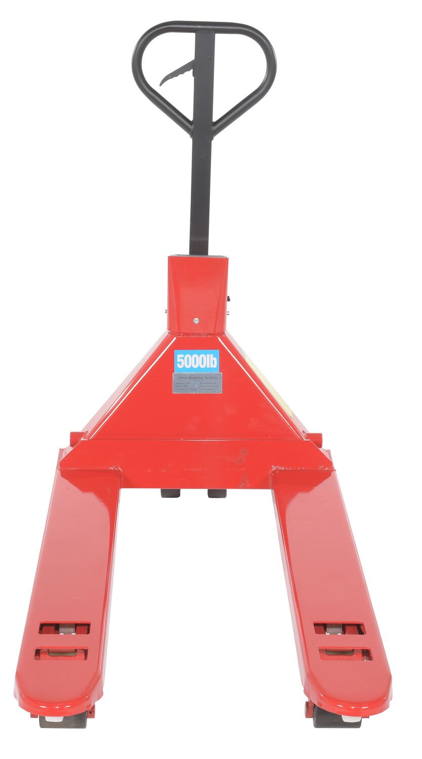 Steel Trade Legal Low Profile Pallet Truck with Scale and Printer 66 In. x 28 In. x 48 In. 5000 Lb. Capacity Red