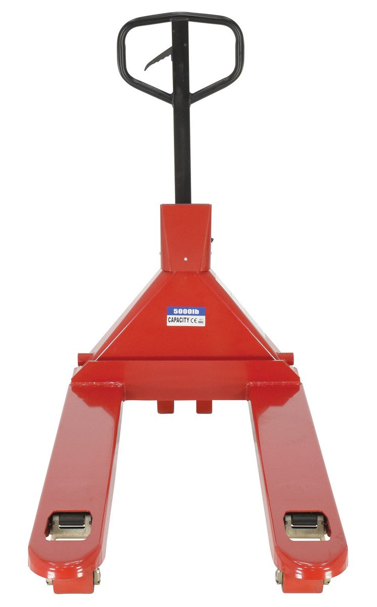 Steel Trade Legal Low Profile Pallet Truck with Scale 66 In. x 28 In. x 48 In. 5000 Lb. Capacity Red
