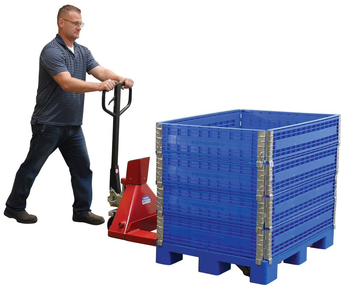 Steel Trade Legal Low Profile Pallet Truck with Scale 66 In. x 28 In. x 48 In. 5000 Lb. Capacity Red