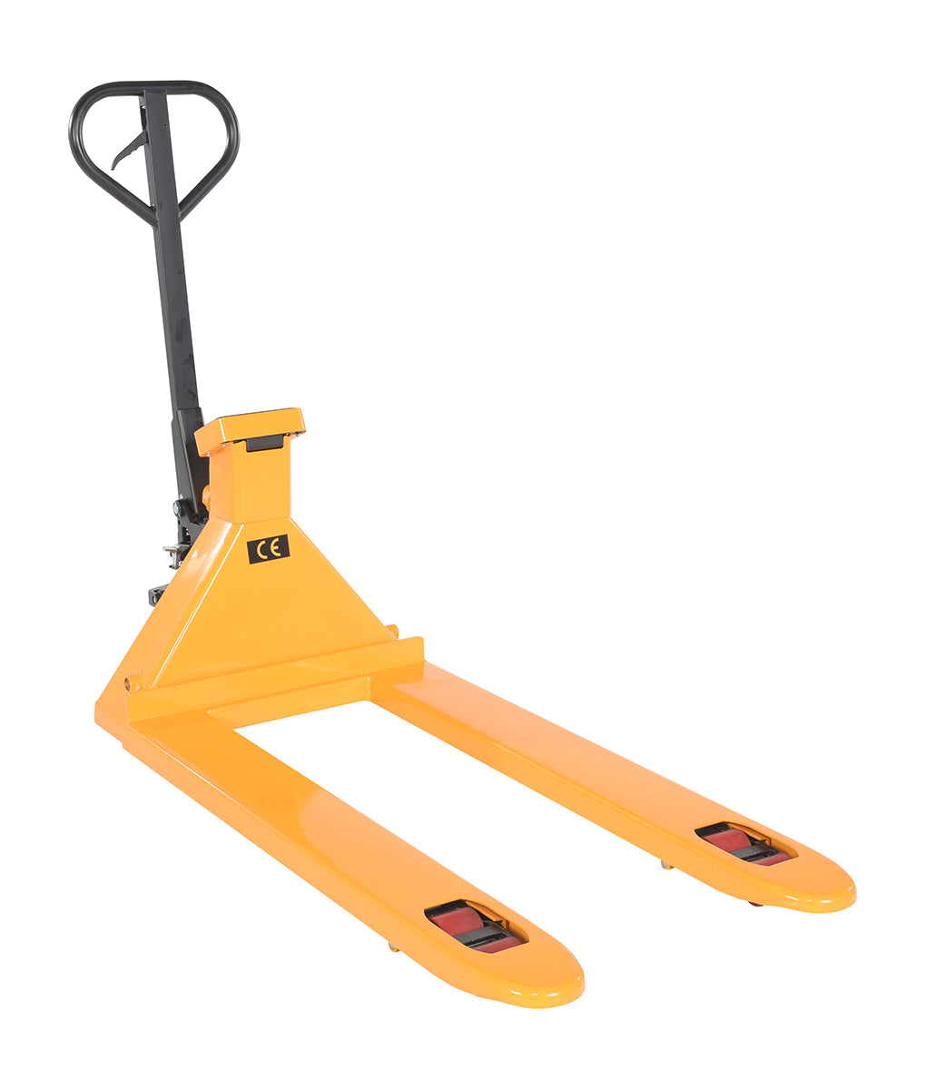Steel Low Profile Economy Pallet Truck with Scale 67-1/2 In. x 27 In. x 47 In. 5000 Lb. Capacity Yellow