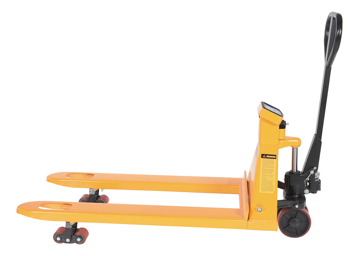 Steel Low Profile Economy Pallet Truck with Scale 67-1/2 In. x 27 In. x 47 In. 5000 Lb. Capacity Yellow