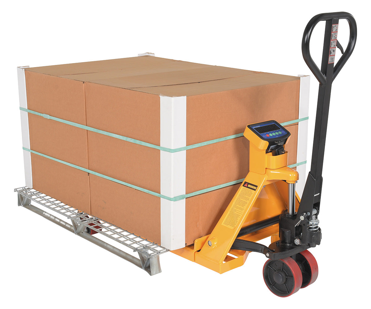 Steel Low Profile Economy Pallet Truck with Scale 67-1/2 In. x 27 In. x 47 In. 5000 Lb. Capacity Yellow