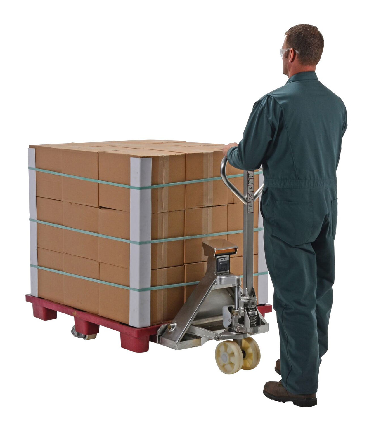 Stainless Steel Low Profile Pallet Truck with Scale 61-43/64 In. x 27 In. x 48-5/8 In. 5000 Lb. Capacity Silver