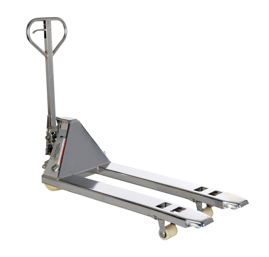 Stainless Steel Pallet Truck 59 In. x 21-1/2 In. x 48 In. 5500 Lb. Capacity Silver