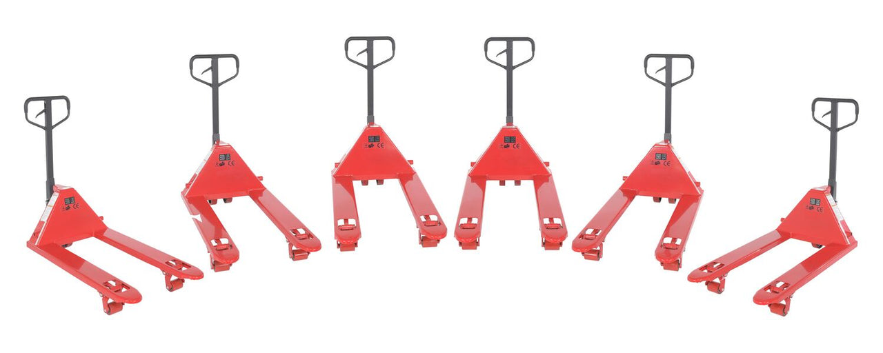 Steel Full Featured Pallet Trucks 6 Pack 27 In. x 42 In. 5,500 Lb. Capacity Red